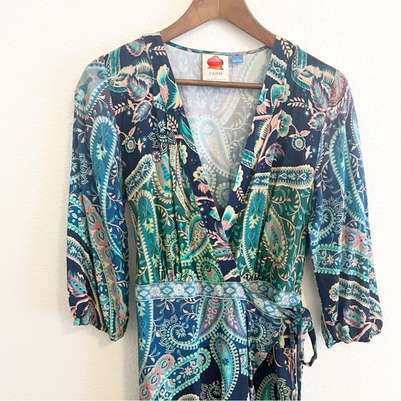 FARM Rio for Anthropologie Amorina Blue Floral Paisley Wrap Dress Small - Picture 3 of 10